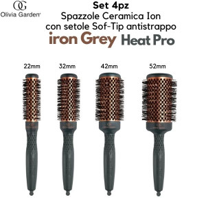 Set 4pz Spazzola Ceramica ion iron grey Heat Pro - Oliva Garden